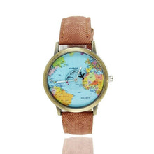 Load image into Gallery viewer, World Maps Airplane Pattern Canvas Straps Watchband Fashionable Design Quartz Movement Wrist Watches for Drop Shipping