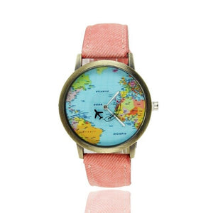 World Maps Airplane Pattern Canvas Straps Watchband Fashionable Design Quartz Movement Wrist Watches for Drop Shipping