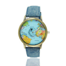 Load image into Gallery viewer, World Maps Airplane Pattern Canvas Straps Watchband Fashionable Design Quartz Movement Wrist Watches for Drop Shipping